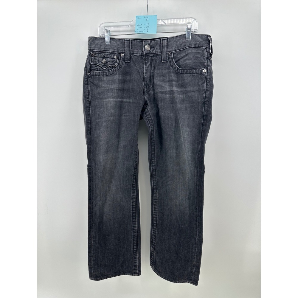 True Religion Ricky Straight Leg Studded Jeans Mens 32 Faded Black MQ6859J02 USA
